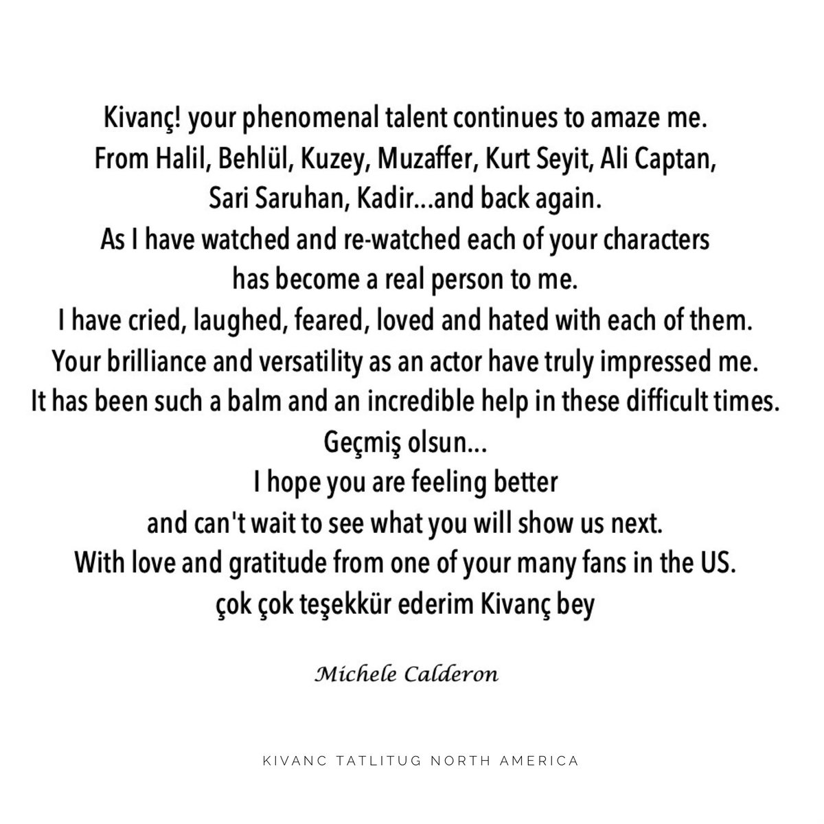 Going through confinement with the help of Kivanç’s characters. Day 3. 
•
With love and gratitude from one of your many fans in the US. 
#KivancTatlitug #KivançTatlituğ #KıvançTatlıtuğ