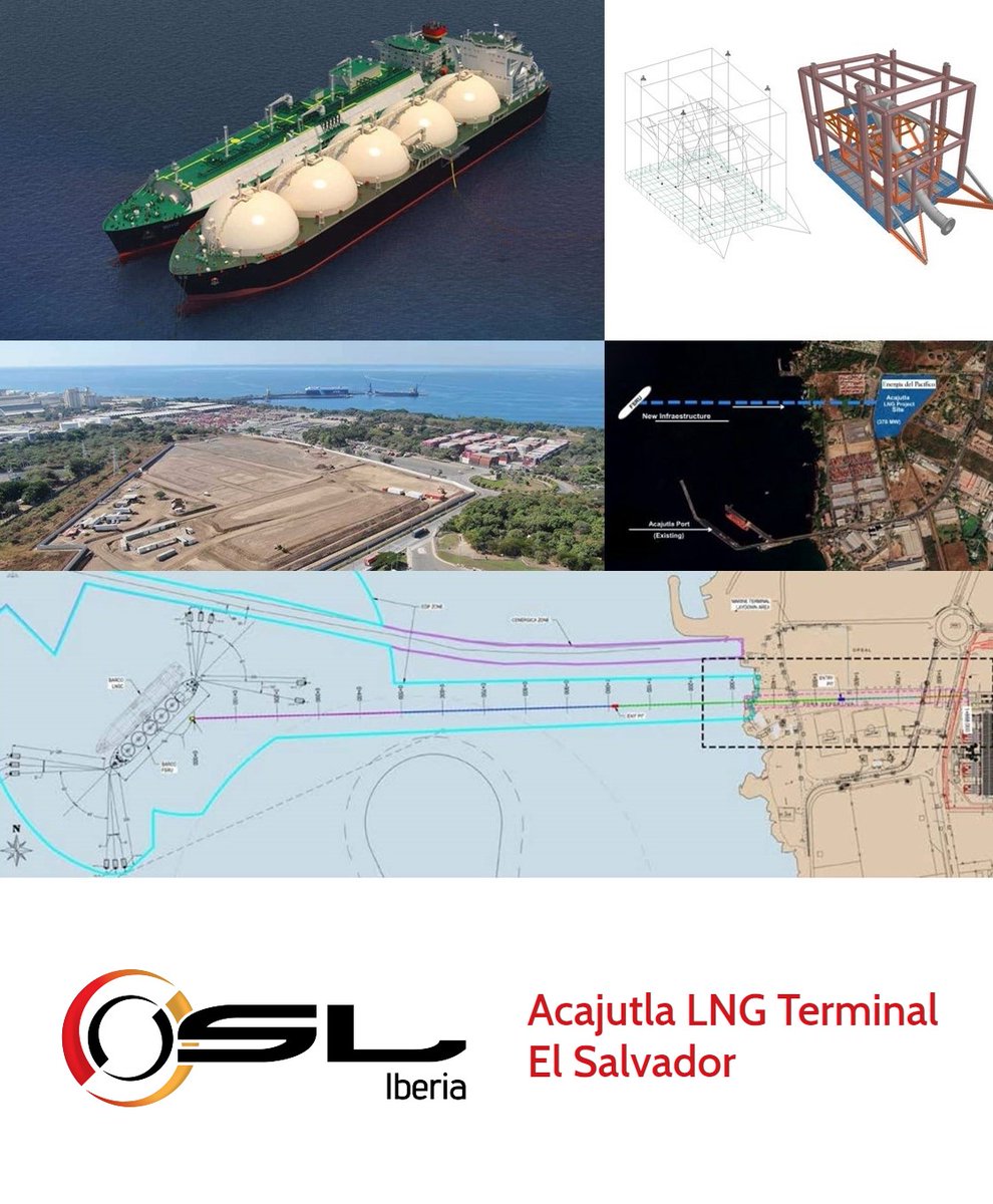 OSLIberia's tweet photo. OSL Iberia completa con éxito la ingeniería de detalle de la terminal de GNL de Acajutla (El Salvador).
 
La nueva instalación incluye una terminal FSRU, conectada con un PLET (Pipeline End Termination) instalado a 18 metros de profundidad bajo el agua. https://t.co/YvtozNe3TJ