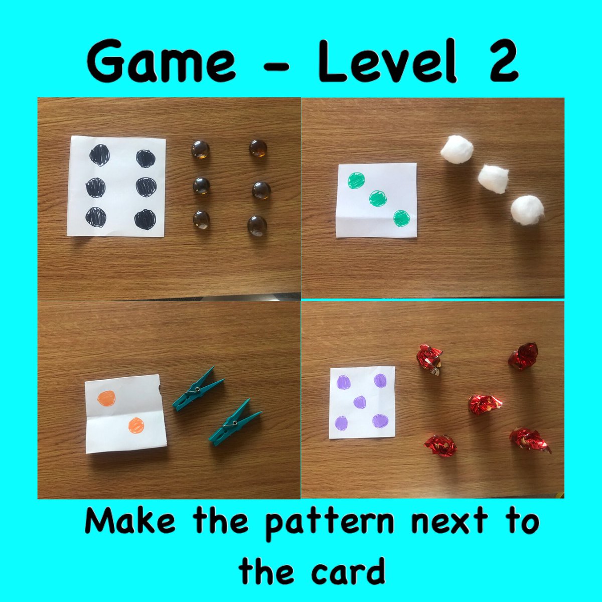 CraigourN's tweet photo. I’ve sent you a new numeracy activity on LJs...you’ll need your dice cards you made the other week and some items such as lego! There’s 4 different games you can play! We’d love to see photos/ videos of you playing them 😊 #numeracy #dicepatterns #playingwithpatterns https://t.co/rcGdiW6I75