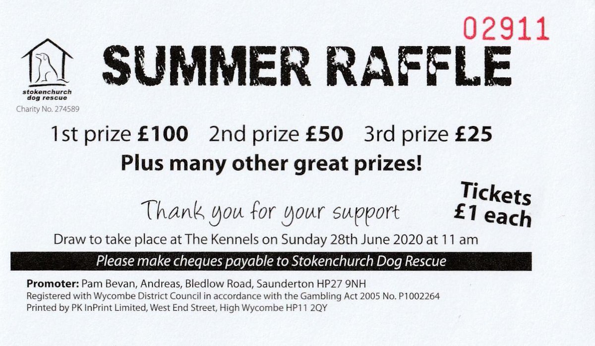 Bustersmum's tweet photo. Raffle Sunday 28th June Top Prize £100
Please purchase them using PayPal.
Tickets are £5 for a book of 5
paypal@stokenchurchdogrescue.co.uk in the notes box add your name, contact number and email address – we will email stub numbers. Pay using the friends and family option https://t.co/tmYeDqqUkh