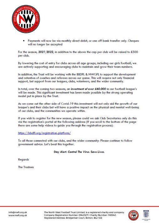 Good afternoon all

We’ve been locked out of our account but are now back and able to share registration details for the 20/21 season

Entry for all teams is just £50 and no club will pay more than £250 irrespective of how many teams are entered. (This will rise to £500 in 21/22)
