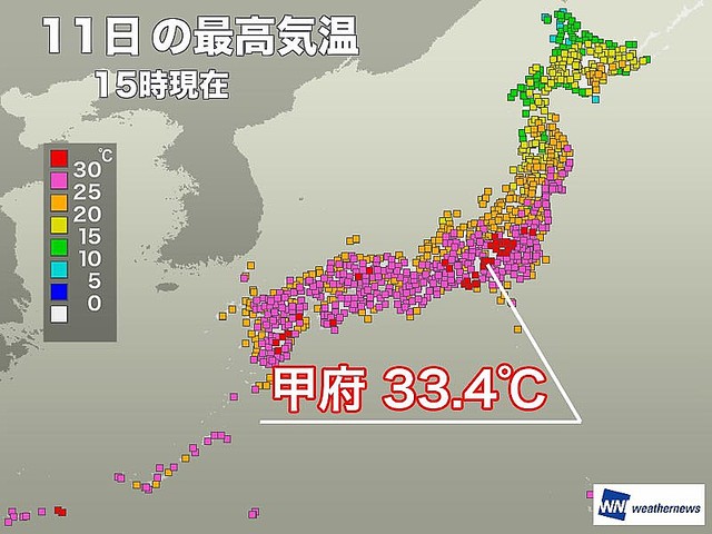 livedoornews's tweet photo. 【暑い】甲府で今年全国最高の33.4℃ 関東甲信で真夏日続出
https://t.co/r4ZV7eqGfb

山梨県甲府、勝沼で33.4℃を観測。青梅でも30℃に達し、東京都内で今年初の真夏日となった。 https://t.co/FWD8jwMaaT
