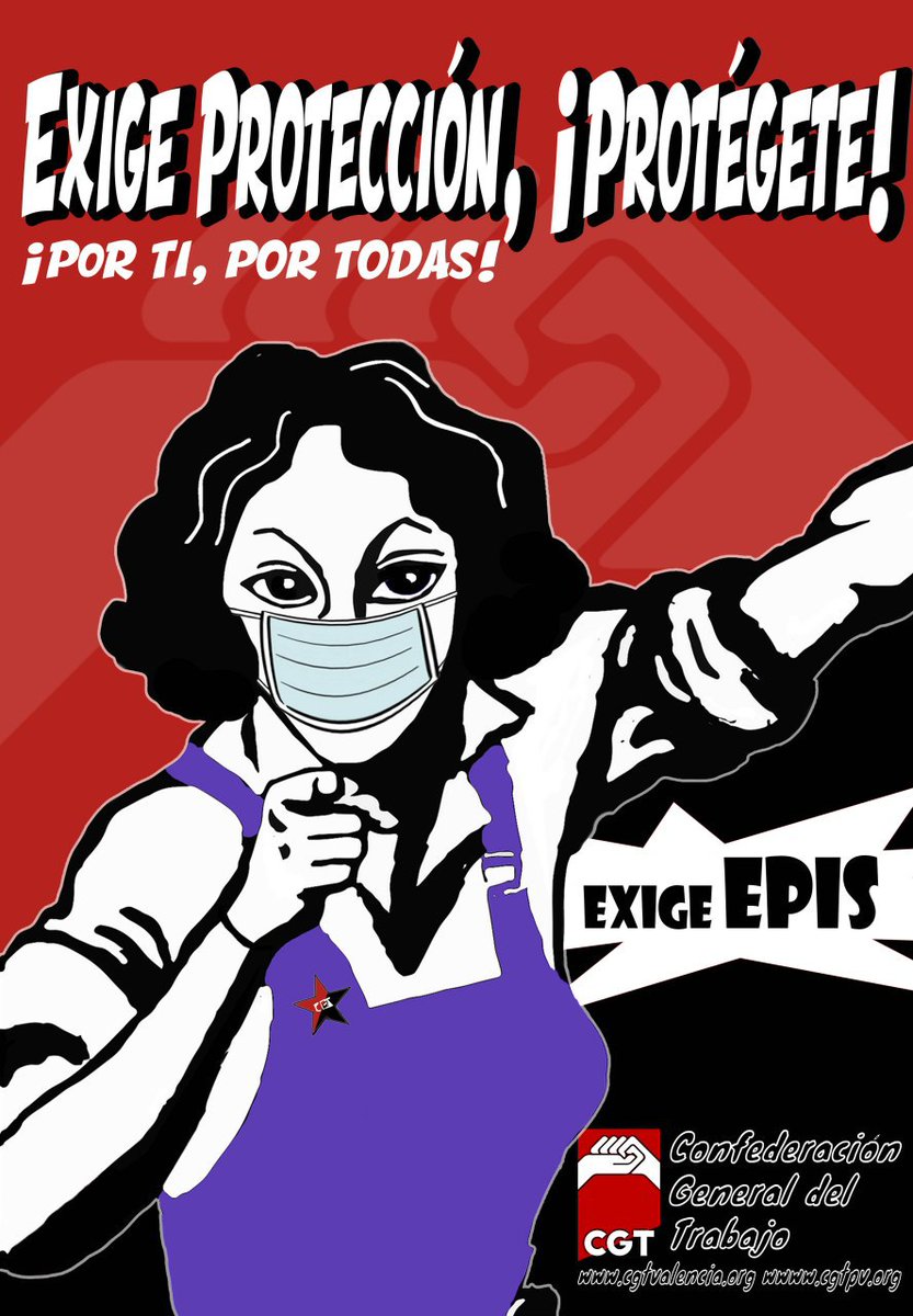 SovCgtAlacant's tweet photo. Y recuerda: si tienes que volver al trabajo, ¡EXIGE EPIs!
TU SALUD ES LO PRIMERO #CGT #ExigeEPIs https://t.co/qv6srqlukC