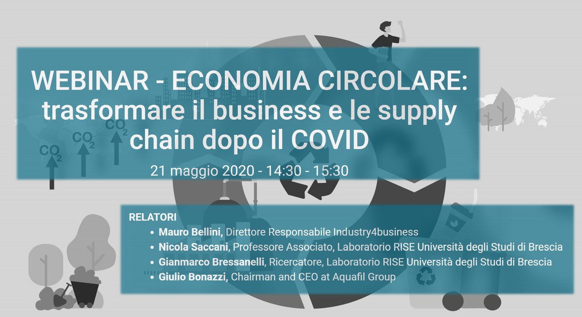 WEBINAR #ECONOMIACIRCOLARE: Trasformare il business e le supply chain dopo il COVID19

♻ #BusinessCircolari e #SupplyChain resilienti per affrontare situazioni di emergenza e garantire sostenibilità lungo periodo

🗓 21 maggio 14:30

🔗 Iscriviti qui: access.networkdigital360.it/webinar-econom…