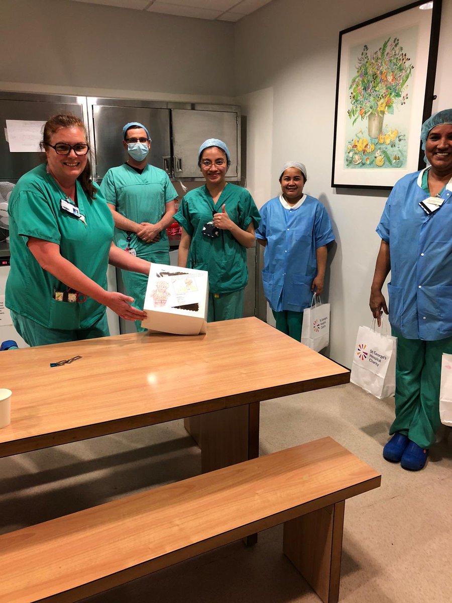 richardbagnall's tweet photo. Thank you to our NHS heroes. Here are some of the staff at St George’s with Thomas’ lemon drizzle cake sent along with a whole batch from @NWSbh_Prep’s prep N class mates. #grateful https://t.co/mbS8Sv2del
