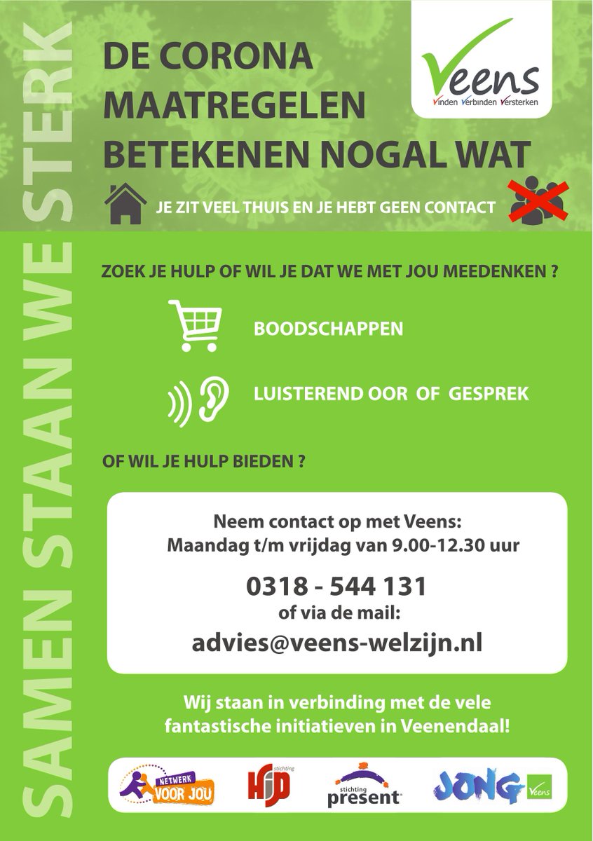 Juist ook in deze tijd is <a href="/Veens/">Veena</a> er voor iedereen!!
#coronahulp #verbinden