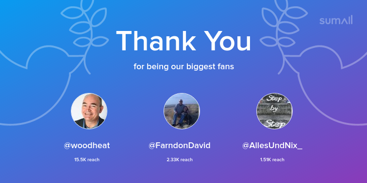 Our biggest fans this week: woodheat, FarndonDavid, AllesUndNix_. Thank you! via sumall.com/thankyou?utm_s…