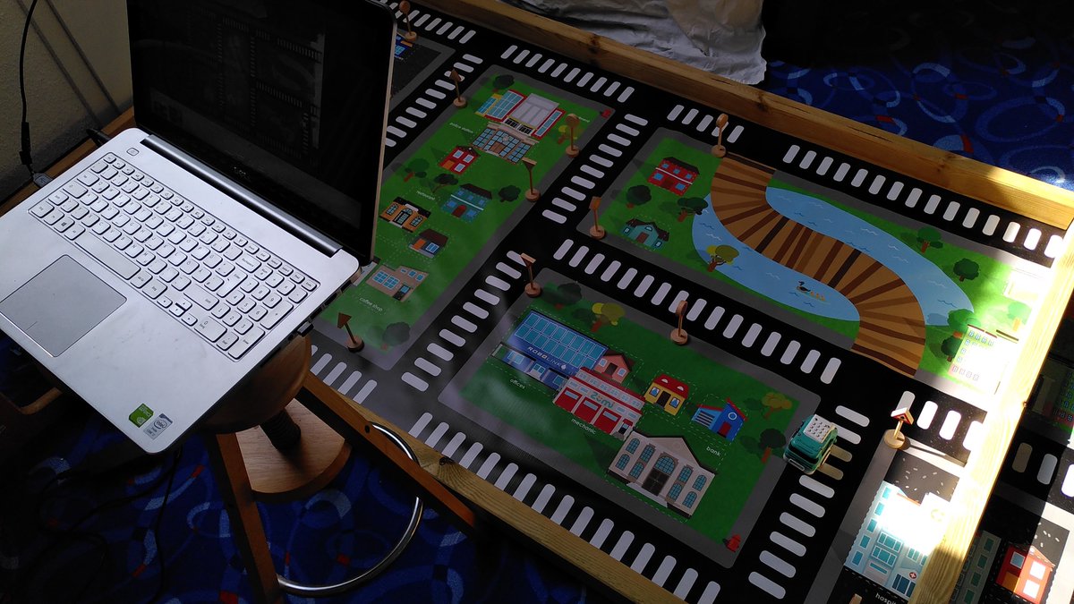 The improvised robot lab in my attic provides remote access to our <a href="/Robolinkinc/">Robolink</a>
 Zumi robot world. #teachingfromhome autonomous robots and #DeepLearning @imla_ai