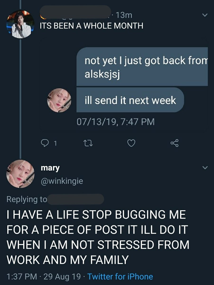 so understandably I'm like haha jokes over!! wheres my slot!! and I provided a sc of her saying she was gonna send it in a week... it was over a month at this point so then she: