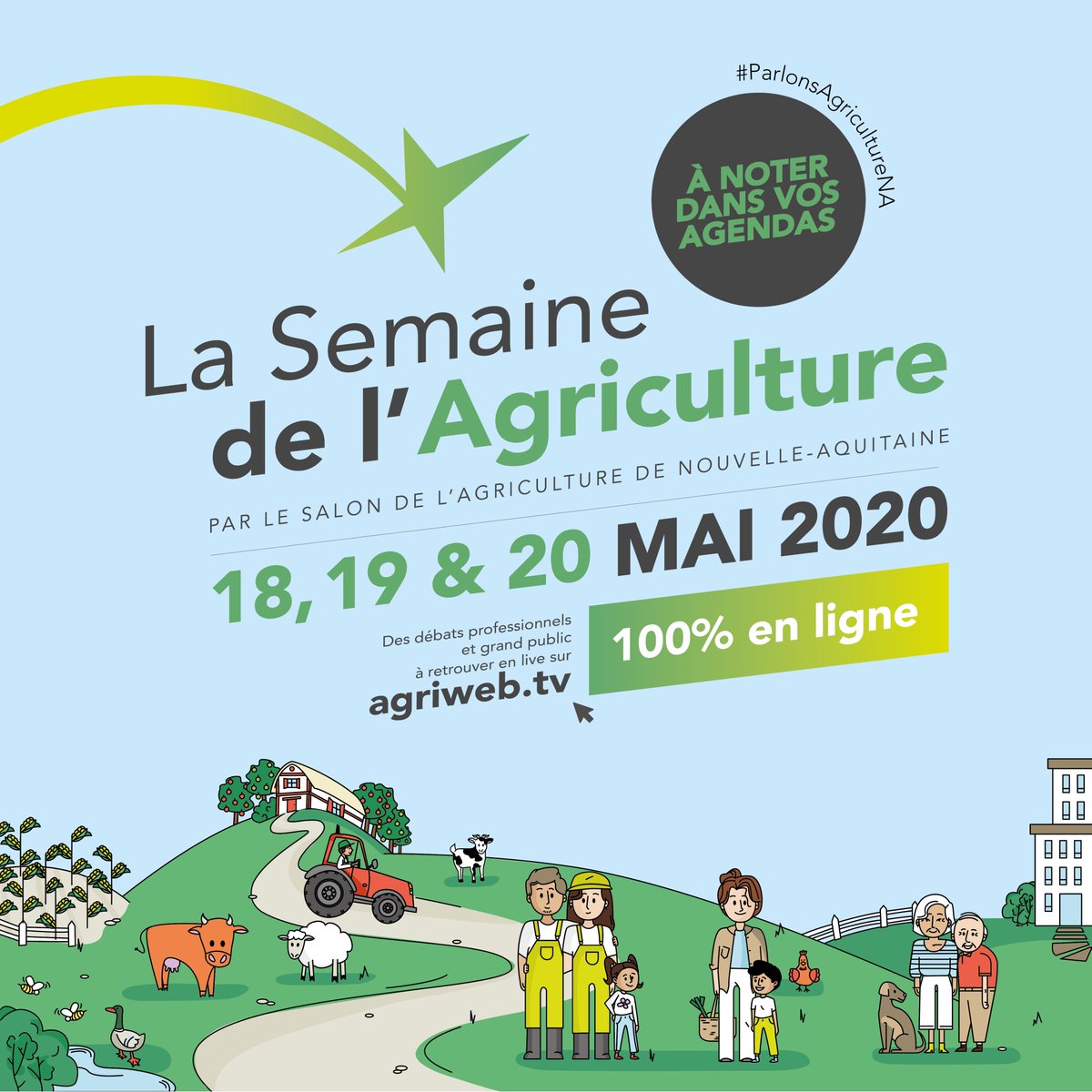 Agri_Aquitaine's tweet photo. 🤩 [J-7] 🤩Rdv du 18 au 20 mai pour la Semaine de l'Agriculture en Nouvelle-Aquitaine, le 1er salon agricole 100% en ligne !📱
On vous dévoile cette semaine les intervenants des débats 😎 

Pour en savoir plus c'est par là ▶️ https://t.co/9cresADI04 

#ParlonsAgricultureNA #SANA https://t.co/PEqt1c6C1D