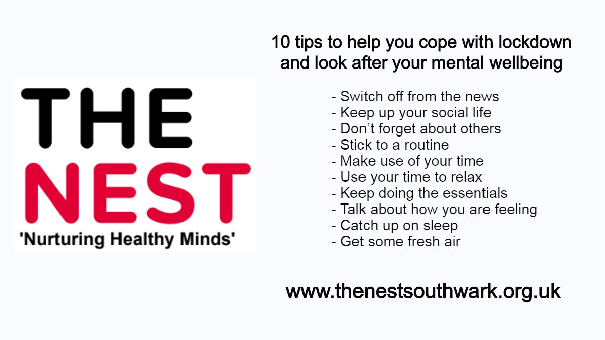 lb_southwark's tweet photo. We know dealing with Covid-19 and lockdown is hard for young people, so here are ten tips to help you cope. More information and advice can be found at The Nest https://t.co/LHwdI4Pgdf https://t.co/cLHipdCPxm