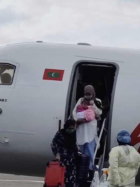 MaldivianAero's tweet photo. Our repatriation flight from #Trivandrum arrives @VelanaAirport with 50 passengers – a collaborative effort with @MoFAmv to fly Maldivians back home after the suspension of international flights &amp; lockdown due to the Covid19 pandemic.
#BringingOurCitizensHome 🇲🇻 https://t.co/TLeDjvoa0R