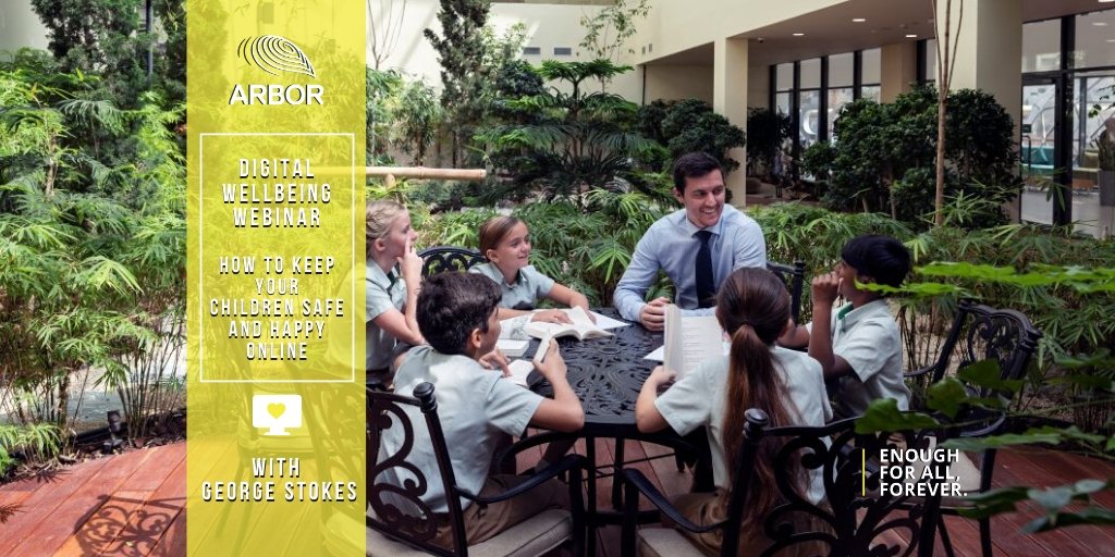 Join our fourth #WednesdayWellbeingWebinar '#DigitalWellbeing - How to keep your children safe and happy online' with Mr. George Stokes, Head of Education Technology at the Arbor School. Wednesday, 13 May at 3pm. Webinar link: tiny.cc/kd4uoz
#ArborWellbeing <a href="/KHDA/">KHDA | هيئة المعرفة والتنمية البشرية بدبي</a> #KHDA