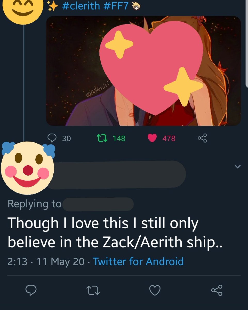It& #39;s like Zack/Aerith & Tifa stans can& #39;t fucking read the ship tag that clearly says ClerithThis amazing artist gets bombarded every single time she makes Clerith art with assholes like thisI& #39;m so tired of having to block idiots who won& #39;t just stay in their own ship tag
