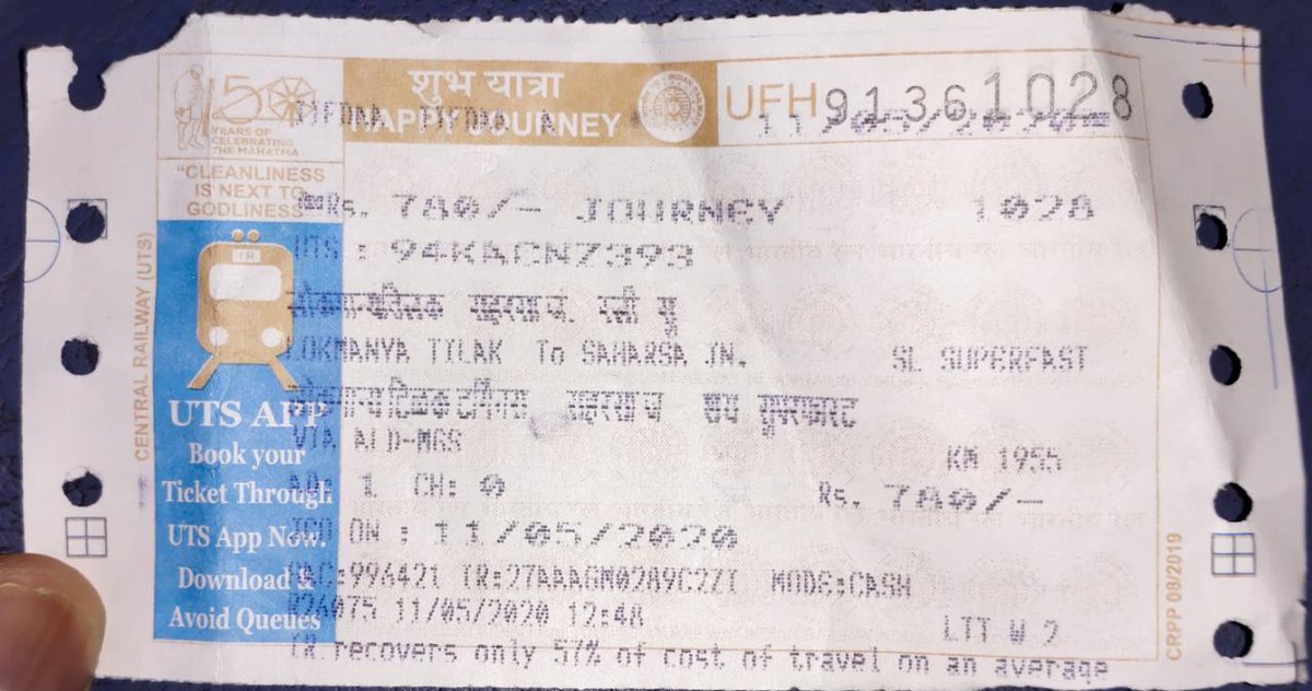 kaboomVikram's tweet photo. This is a Train Ticket of my friend which was supposed to be provided by @indianrailway__ @RailMinIndia @PiyushGoyal Free of cost for those already  stucked from very long as stated fund will be shared by state and Central Government,  but he has charged 800 INR.
JUMLABAAZI https://t.co/w7QVFA3LRz