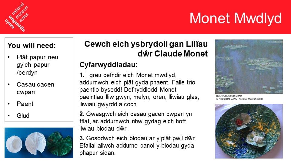 Amgueddfa_Learn's tweet photo. #GweithgareddDyddiol Wyddoch chi beth? Nad oedd Monet a llawer o artistiaid Argraffiadaeth eraill yn defnyddio paent du? 

Beth am gwneud ein Monet Mwdlyd! 

#AmgueddfaAdref #DysguAdref #ArhoswchAdref #CadwchYnDdiogel

🖼️Lilïau Dŵr, Clade Monet https://t.co/9bA2UW8WMP