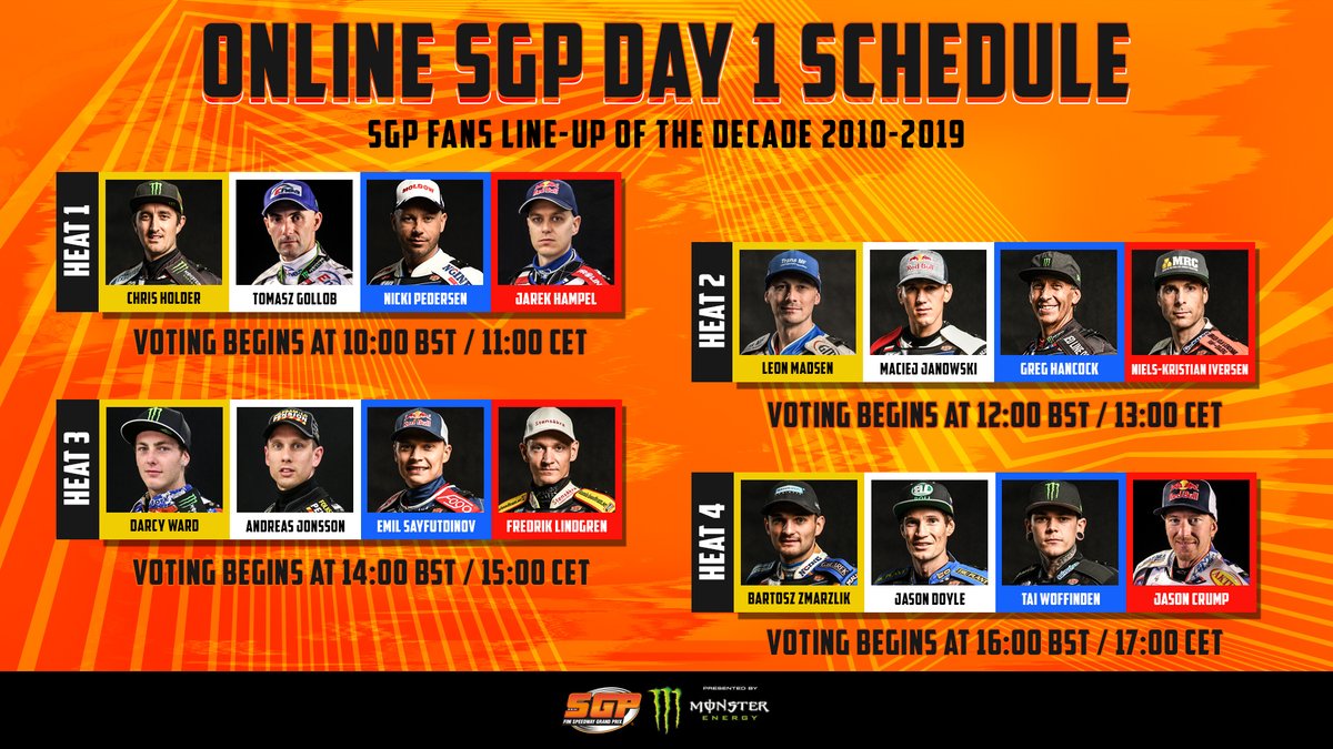 SpeedwayGP's tweet photo. The #OnlineSGP gets underway in 30 minutes! π€©
Crown your #SpeedwayGP champion of the 2010s as the #SGPFansLineUp stars battle it out for your vote on Twitter! π https://t.co/l6WtBM5BIp