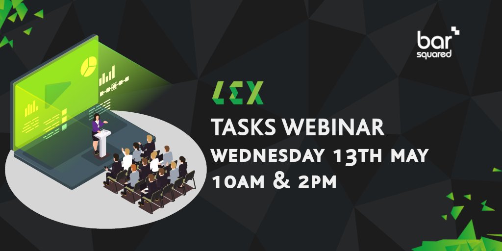 bar_support's tweet photo. Join us on Wednesday at 10am or 2pm to see some practical examples of how LEX Tasks can help in your role and to ask any questions you may have.
Contact us to register on 0116 272 5015 or clientliaison@barsquared.com 
#legalIT #barristers  #clerks #remotelearning @BarSquaredLex https://t.co/OFvRfCaw78
