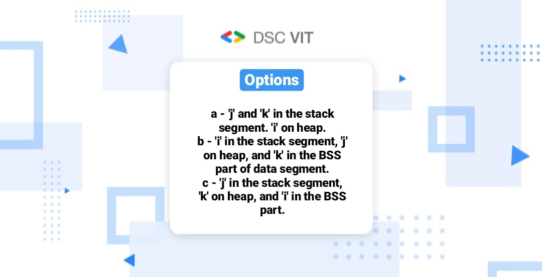 gdgvitvellore's tweet photo. Skip on long answers and answer this question using the given options.
Answer this #question to earn 10 points in the #DSCVIT #SummerChallenge.
Answer here: https://t.co/RwQRy7C3kZ
#100DaysOfCode #MondayMotivation #coronavirus #lockdown #COVID #CodeNewbies #quiz https://t.co/bkbumCVrHa