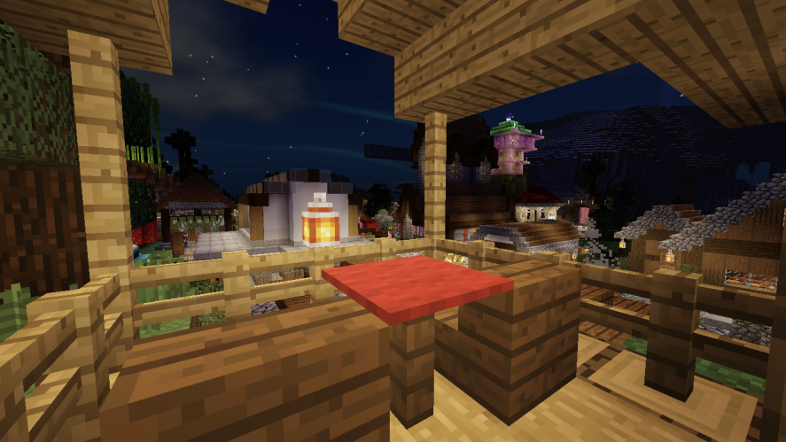EvercraftMCPE's tweet photo. SPOTLIGHT! A super cozy build by MuteSchlatt. 

Schlatt &amp; Co. Coffee Shop: Featuring a beautiful view of the shopping district and refreshing beverages.

#EverCraftRealm #Minecraft #Bedrock #Multiplayer #ShoppingDictrict #MinecraftBuilds #MinecraftRealms https://t.co/g4gBgMyz1d