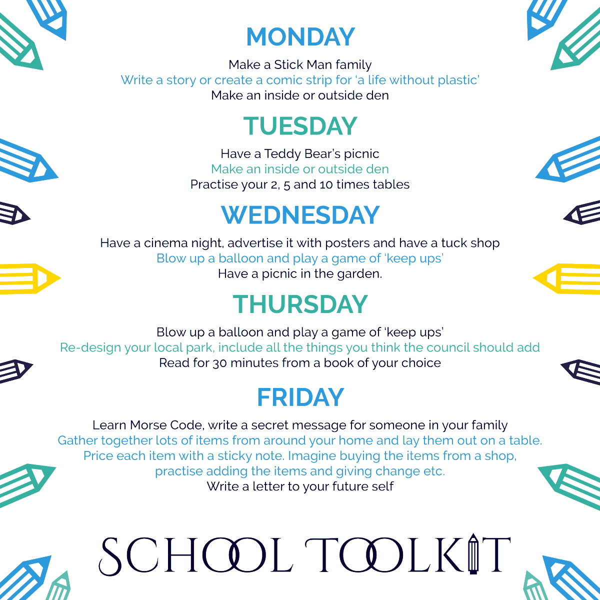 schooltoolkit's tweet image. Happy Monday, we hope you’ve had a great bank-holiday weekend! 😊 Here’s a few suggestions for some fun activities you might like to try this week.
#schooltoolkit #weeklytasks #parentalengagement #parentpower #derby