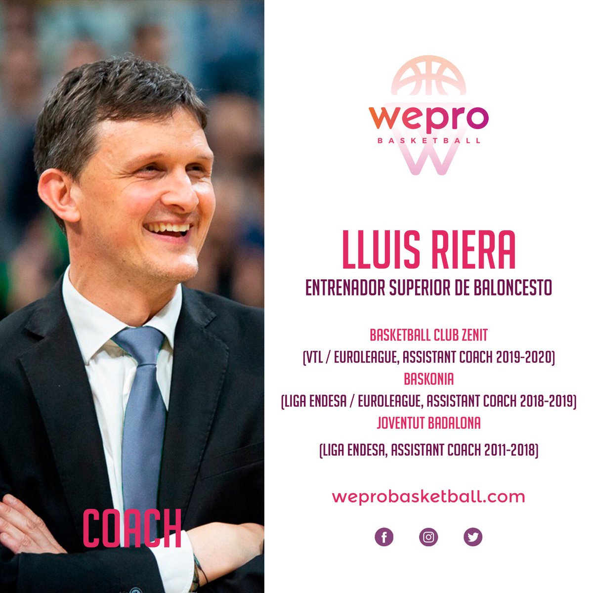 weprobasketball's tweet photo. 💣@lluisriera15 se incorpora al STAFF de #WePro2k20 !!⠀
📈Assistant Coach @zenitbasket ⠀
📈Assistant Coach @Baskonia ⠀
📈Assistant Coach @Penya1930
#welove #welife #wepro https://t.co/THawUcXq1N