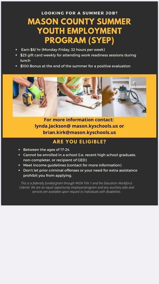 masoncountycms's tweet photo. Need a summer job???! https://t.co/IKrT66SRjJ