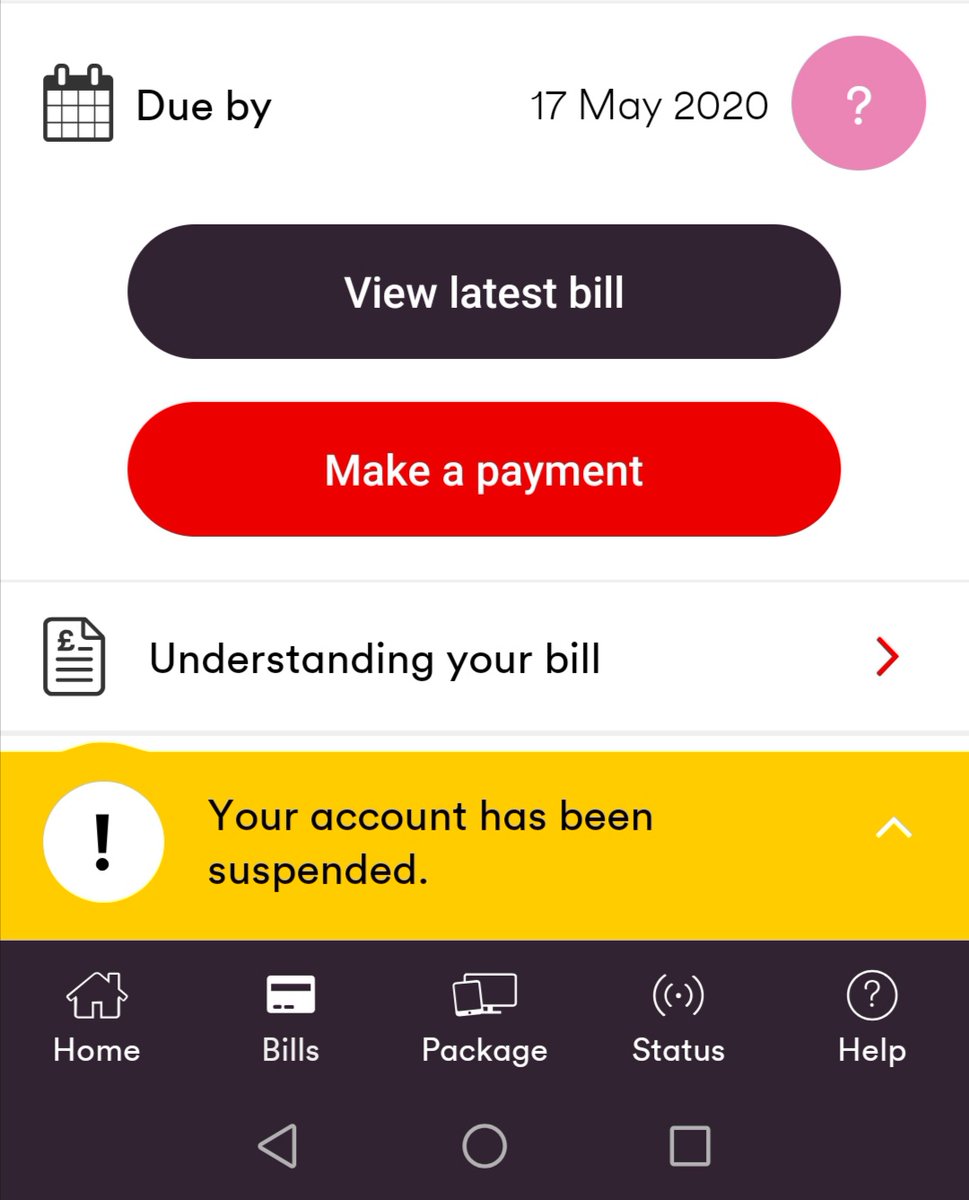 stephboyd91's tweet photo. @virginmedia confused as to how I speak to someone about this it says my payment is due on 17th May but yet my account is suspended and services stopped but customer services number is only giving me billing payment options instead of being able to speak to an advisor to see info https://t.co/nGJHjugRsM