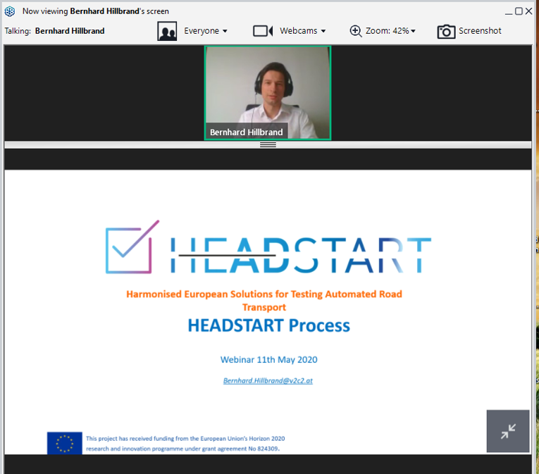 HEADSTART_EU's tweet photo. In the 1st #webinar of #HEADSTARTWeek, Bernard Hillbrand from @VIRTUAL_VEHICLE  is presenting the process @HEADSTART_EU project follows. #validation #automatedvehicles #H2020 https://t.co/zpQ4T4UBRA