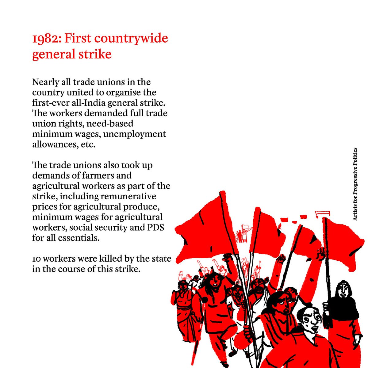 India's first countrywide general strike of industrial and agricultural workers was met with state brutality and killings.  #LabourLaws (7/n)