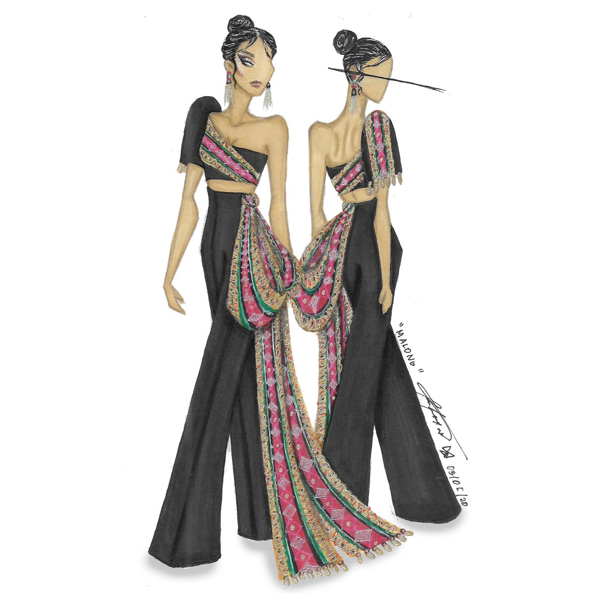 Malong" by Ron Roxas  Hi everyone! Here's a design I made for my lil  sister's @ryriceaaa supposed prom look  It is inspired by our culture's  traditional wrap-around garment or Malong