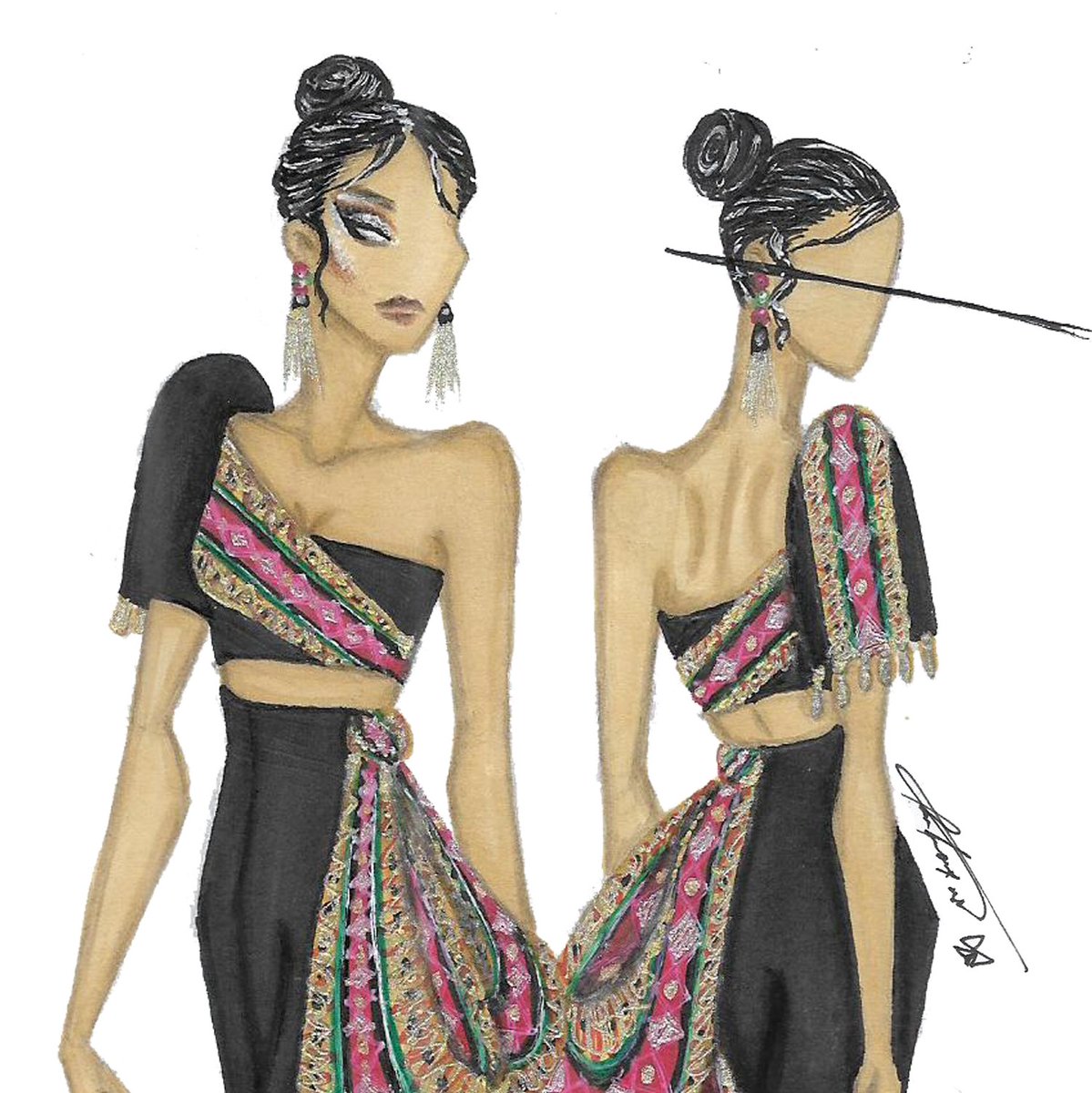 Malong" by Ron Roxas  Hi everyone! Here's a design I made for my lil  sister's @ryriceaaa supposed prom look  It is inspired by our culture's  traditional wrap-around garment or Malong