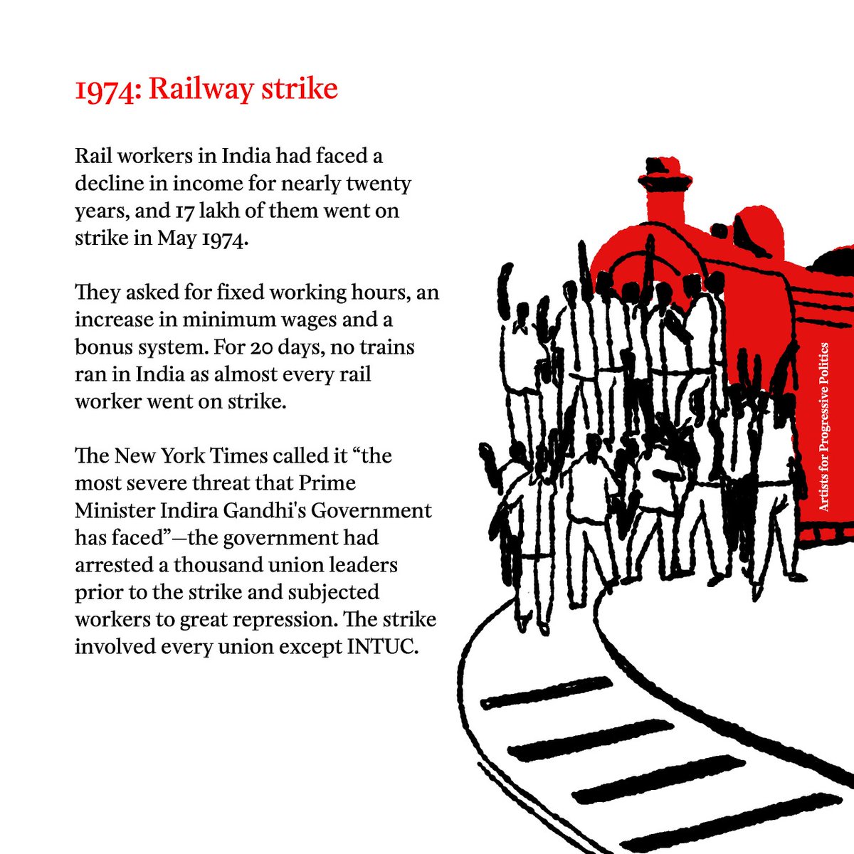 The Railway Strike brought the nation to a standstill and scared the Indira Gandhi government.  #LabourLaws (5/n)