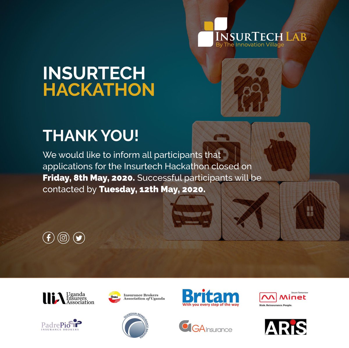 TIVInsurTech's tweet photo. Thank you to everybody that applied for our #InsurtechHackathon! Applications closed last Friday and successful applicants will all be contacted by tomorrow. #insurtech https://t.co/ySbjy4Pwvg