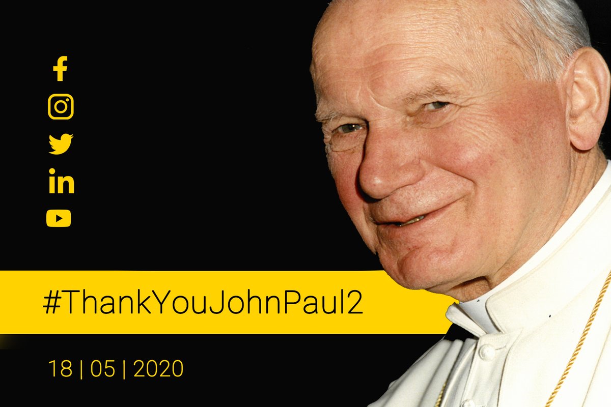 Weźmy udział w inicjatywie z hasztagiem #ThankYouJohnPaul2.

Publikujmy w mediach społecznościowych zdjęcia Papieża i filmiki z podziękowaniami dla św. Jana Pawła II.

100. rocznica urodzin Karola Wojtyły już 18 maja!

Więcej: bit.ly/35P9ohr