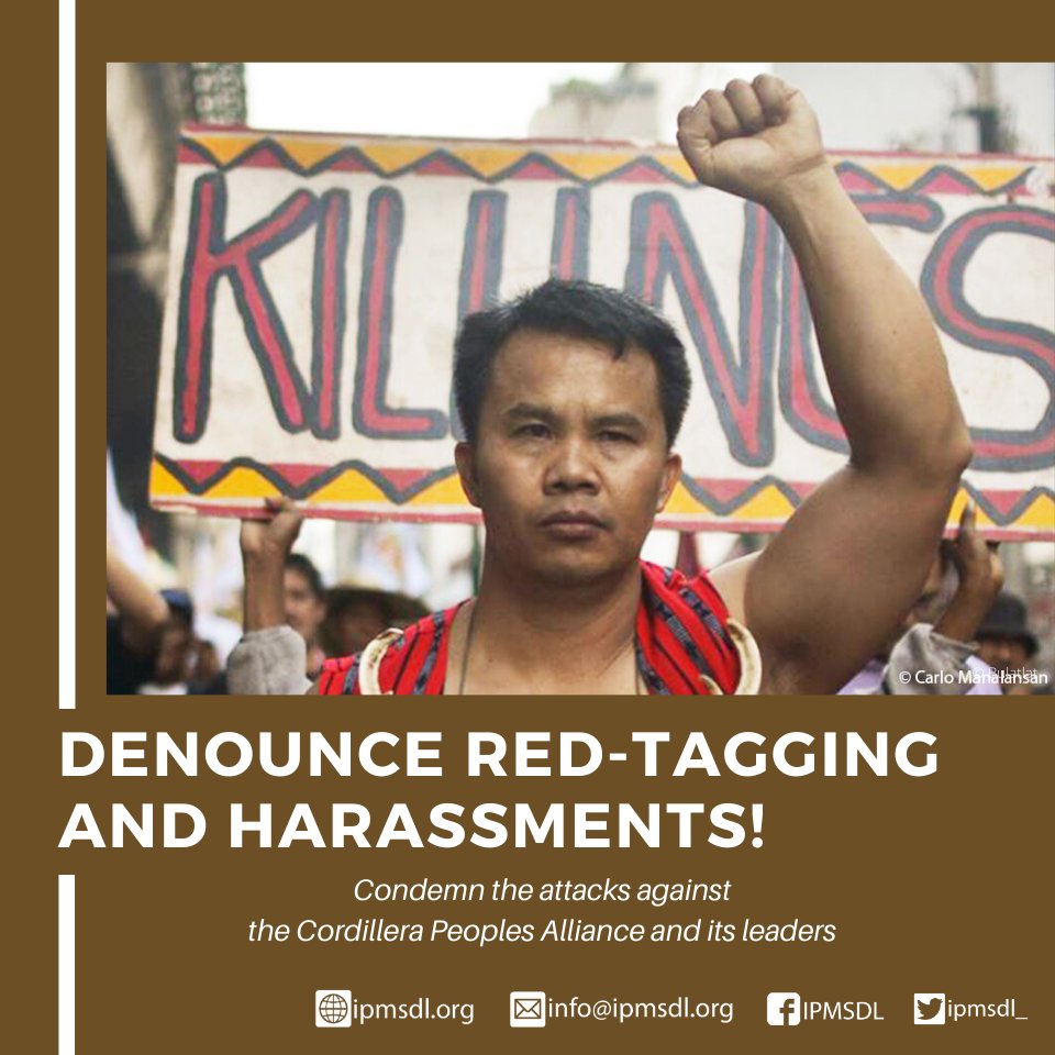 ipmsdl_'s tweet photo. IPMSDL) stands against the terrorist-tagging & harassment of the Indigenous Peoples leaders of the Cordillera Peoples Alliance @CPA_Alliance amid the #COVID19 pandemic. #SupportNotSuppression #ReliefNotRepression
Read statement here: https://t.co/qxJJ2Ix8cE https://t.co/BYs45MpmCf