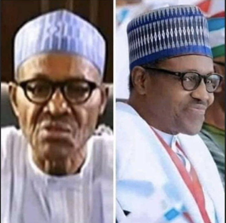 8. Then, all of a sudden, a NEW Buhari emerged, looking energetic, robust, toned & tellingly missing the marked disfigurement of one of his earlobes. Added to all the ‘miracles’ are these: Buhari no longer spoke his native Fulfude & he got shorter. How come?  #JubrilAlSudani ?