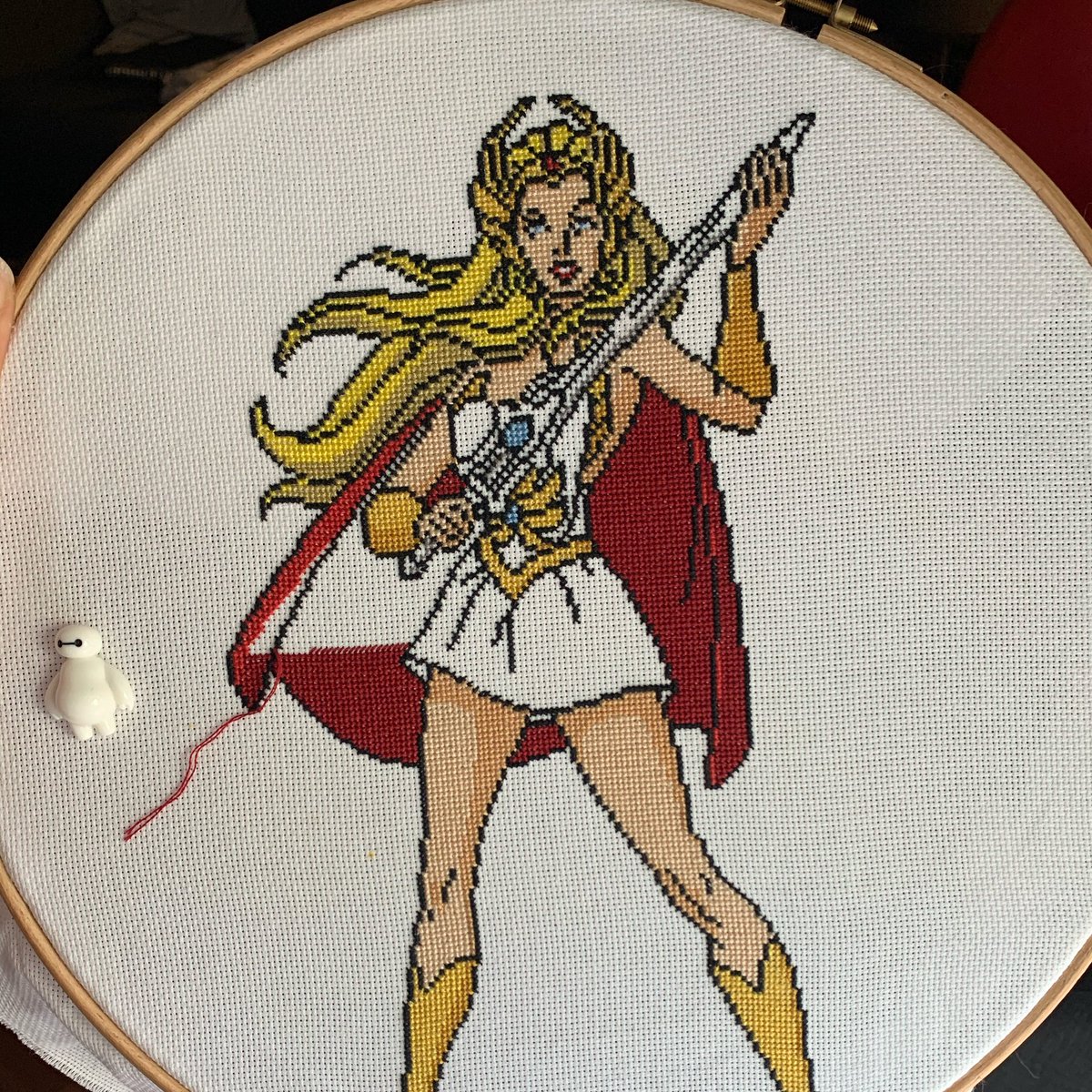 stitchinboy's tweet photo. Skin tones done ✅ just the Sword 🗡 and dress 👗 (and the rest of the Cape) to do. #shera #motu #crossstitch #xstitch https://t.co/Ec5DuA0S89