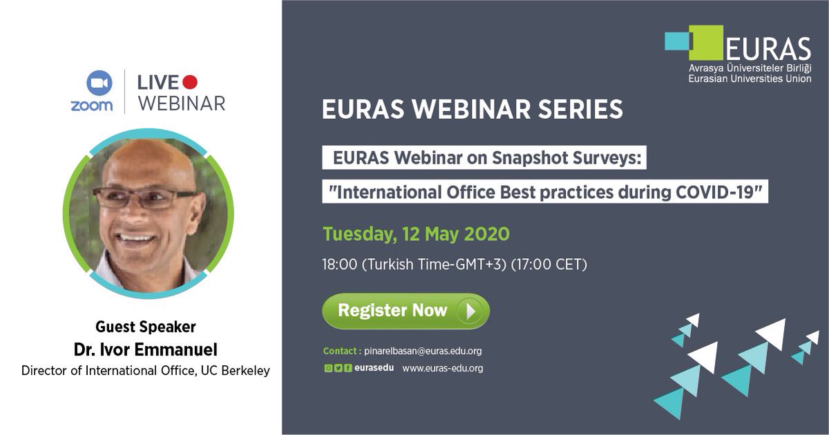 Counting down for our webinar!
Look forward to having you to join our webinar on "Snapshot Surveys: International Office Best practices during COVID-19." tomorrow on Zoom
Please ensure that you register your interest until 18:00 today
euras-edu.org/euras-webinars