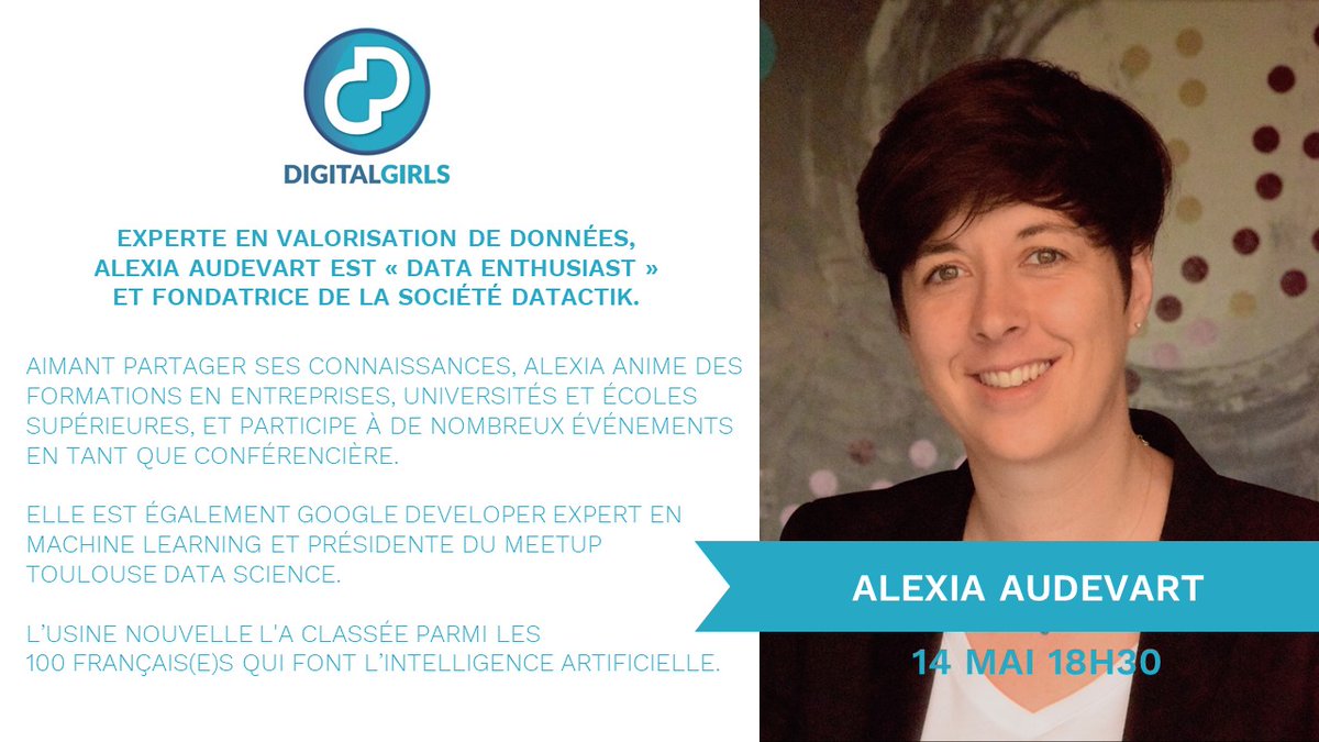 Aujourd'hui c'est #deconfinementjour1, nous nous restons en ligne pour notre prochain #meetup. RSVP jeudi à 18h30 et nous aurons la chance d'accueillir <a href="/aaudevart/">Alexia</a> qui nous parlera de son parcours, partagera ses expériences et expertises #data #IA
👩‍💻 bit.ly/DGmeetup