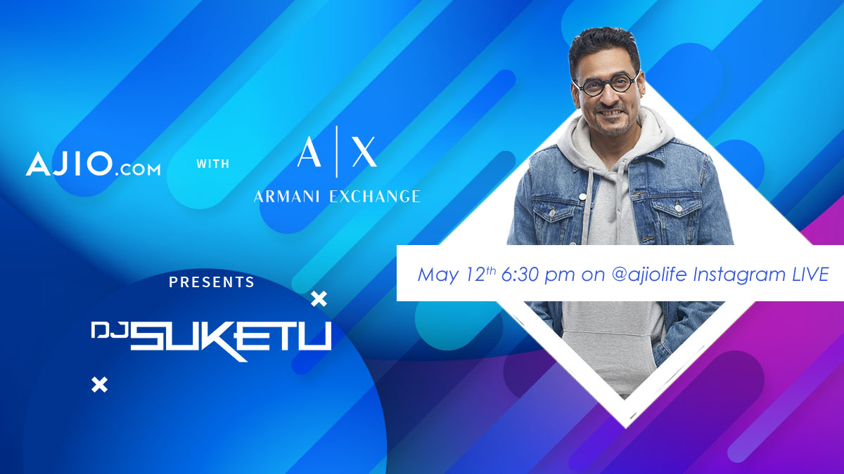 AJIOLife's tweet photo. @djsuketuindia in the house! Be there to get spinnin’ around to the latest Bollywood and English hits. 
Catch the session live on @AJIOLife Insta: https://t.co/3UgaUqFOYm 
Get up to 50% off on Armani Exchange! Shop now: https://t.co/jWuZta21eR

#AJIOxAX #HouseParty #AJIOGold https://t.co/OFOek0bNGP
