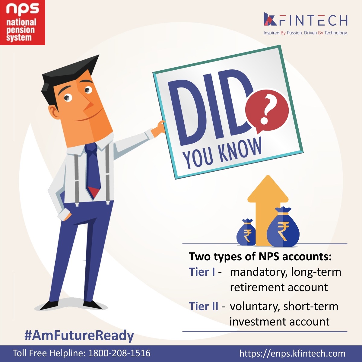 weKFintech's tweet photo. Investing in NPS can help you secure your future. To know more visit: https://t.co/TDYjg7T9vZ

#KFintech #KFintechDigital #AmFutureReady #NPS #Pension https://t.co/ZExNnQPb02