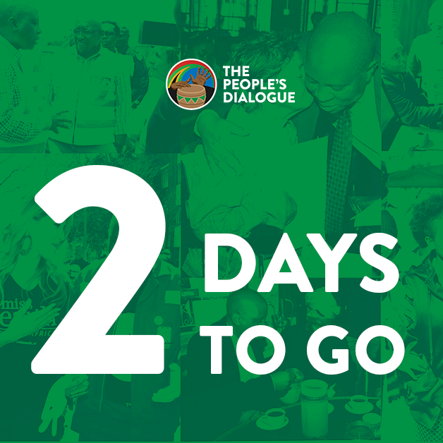 Only 2 days to go!

#ThePeoplesDialogue final report will be released at 10h30 on Wednesday.

To those that made submissions, THANK YOU!

This report is your feedback on what you believe needs to be done to fix our beautiful country, and put it on the path to success.