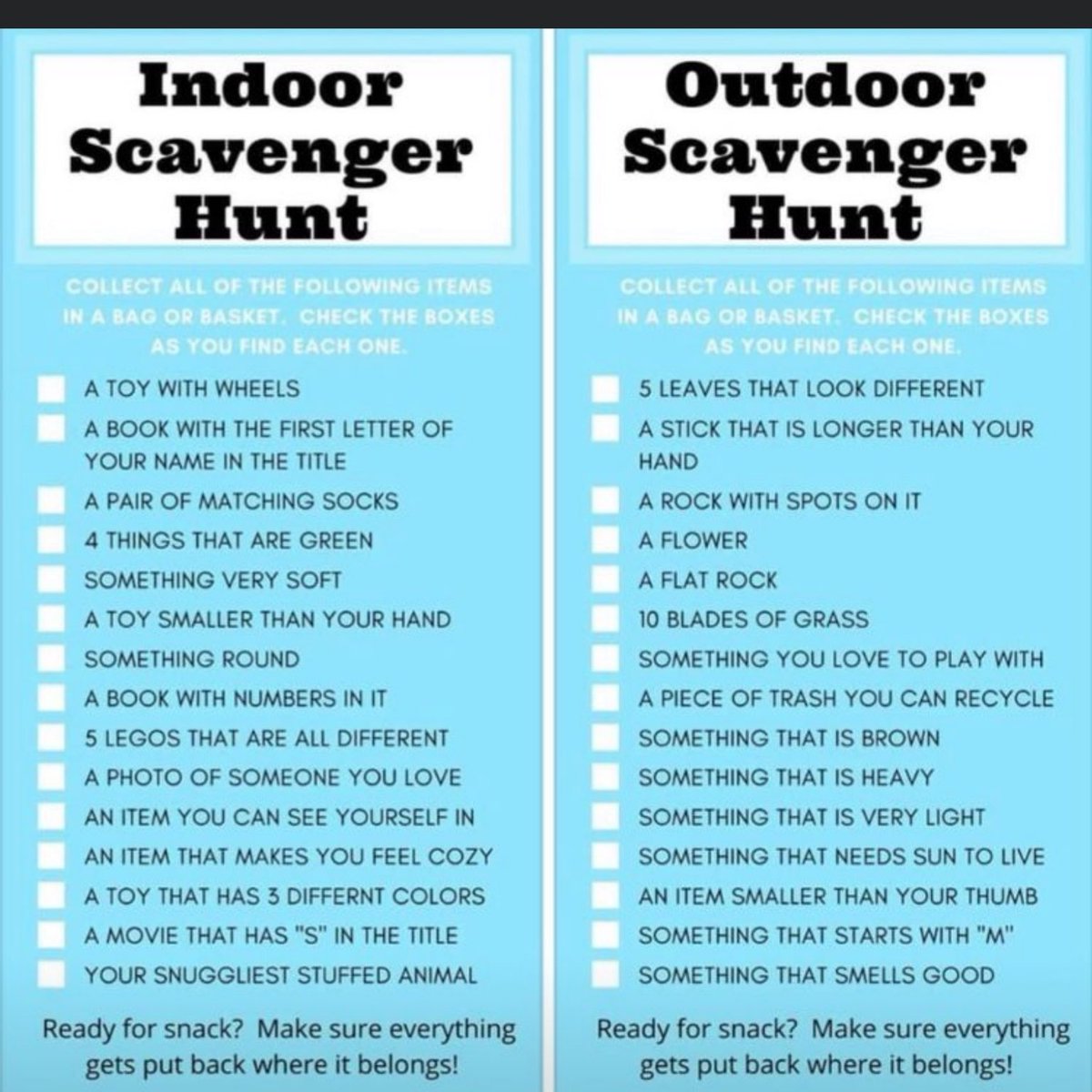 Good morning <a href="/PorterElemSCSD/">Porter Elementary</a> <a href="/SCSDPhysEd/">SCSD Physical Education Department</a> <a href="/SyracuseSchools/">Syracuse City School</a>
 
Choose 1 or both activities to complete with a family member. Try to find all of the items listed. 

Have a great day!