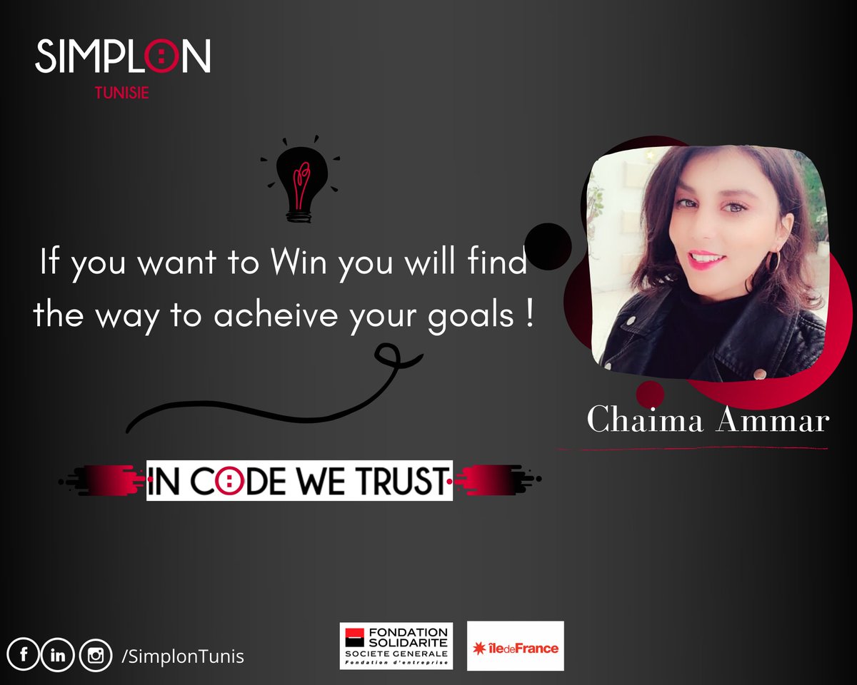 SimplonTunis's tweet photo. #MotivationMonday Nous aimons Chaima ❤notre Simplonienne qui fait partie de la deuxième promotion en #développement #Web Mobile qui est pleine de courageet de force. Son message de motivation est exactement ce dont nous tous besoin d'entendre 😊
#CodersLife #Inspiration #ESS https://t.co/aDfNSqQ9Mk