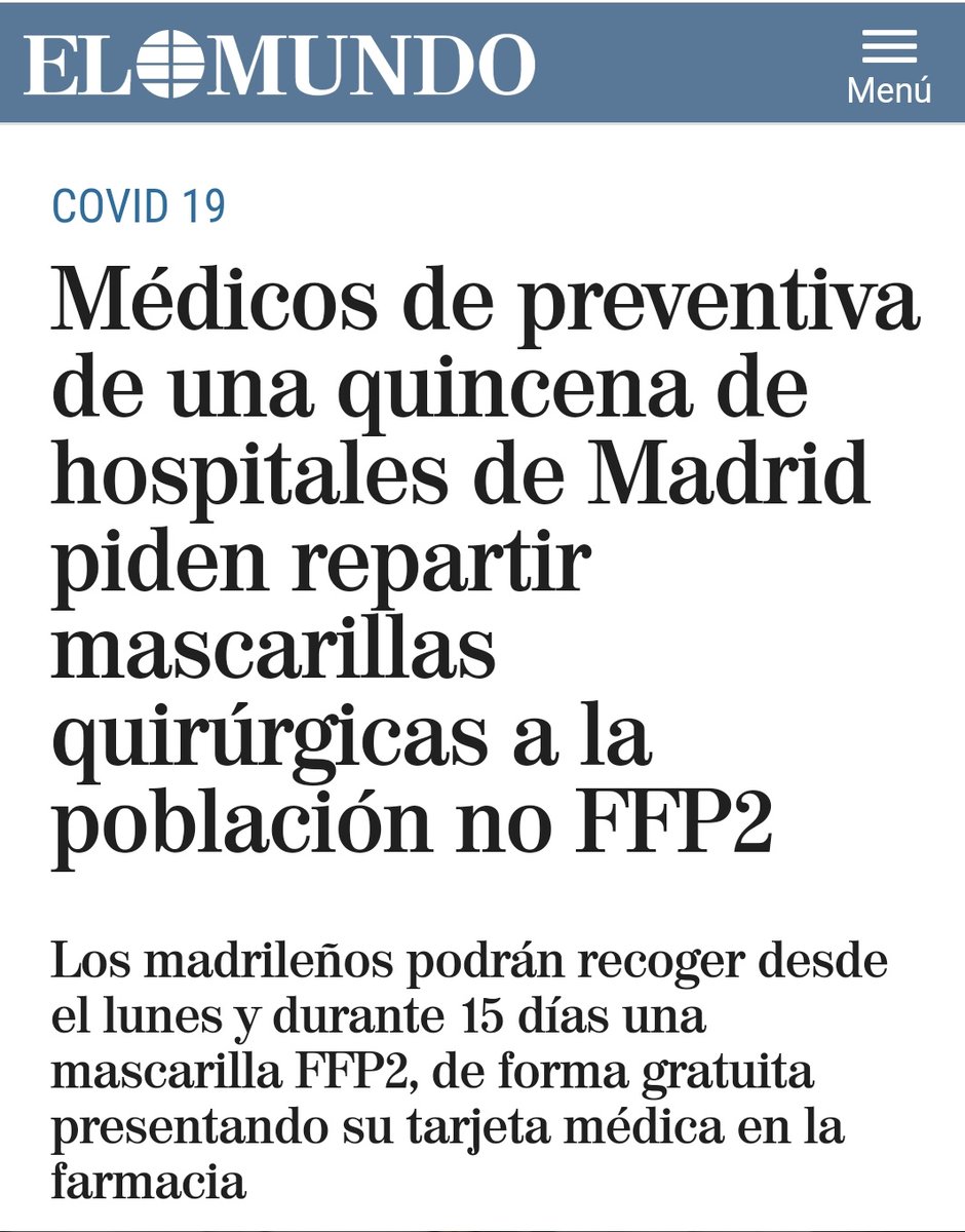 MareasCiudadana's tweet photo. @madrid_ame 👉🏿 Los médicos especialistas en salud pública y preventiva se rebelan contra la presidenta #IDA @IdiazAyuso por  repartir masivamente  mascarillas #FFP2

👉🏿 #MadridDonaFFP2
La enfermería @madrid_ame pide a la población  
que les done sus FPP2 
#ProtegemosMadrid 
@mareablancaESP https://t.co/CF1oc0OYgA