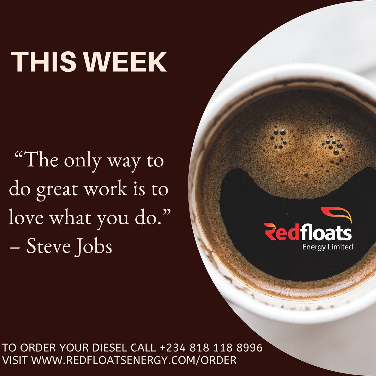 RedFloatsEnergy's tweet photo. Love what you do.For diesel call +234 818 118 8996 https://t.co/FAuFgJT8Oe
#Redfloatsenergy #Energy #Redisenergy #Staysafe #covid #coronavirus #covid_19 #RFE #diesel #Oilandgas #pandemic #essential #covid19 #Orderdiesel #lockdown #lekki #lagos #nigeria #lockdown #Mondaymotivation https://t.co/Iq7lESxie2