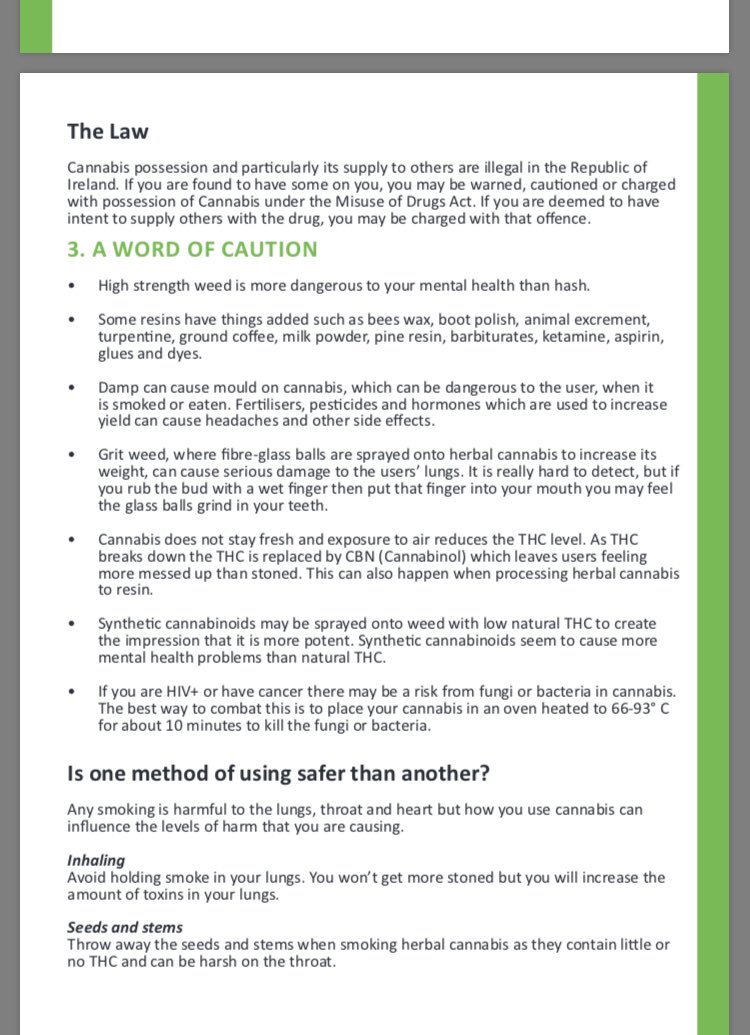 The HSE’s words of caution on cannabis. Literally every single one of these dangers exist because of prohibition. Legalize and regulate it, like in Canada. Let people in Ireland be safe and ethical with their weed