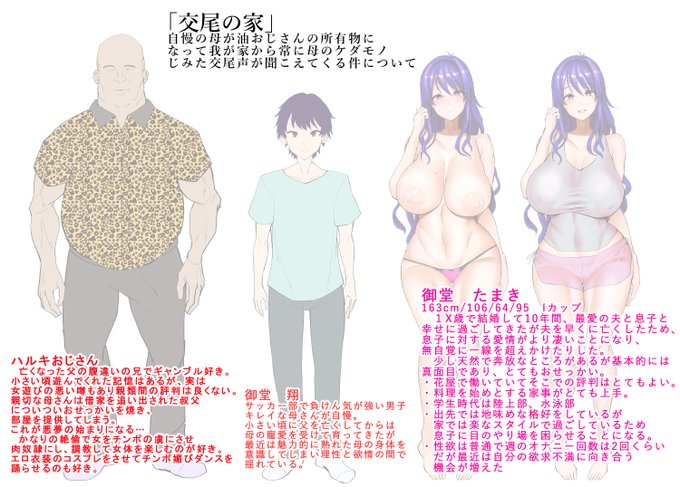 最愛ママが寝取られて家の中で密着交尾を所構わないオリジナル本のキャラ設定をドエロく練って練って練った結果、濃厚な発酵した発情おじさんの汗の匂いが幾分漂ってきましたね…♥ 