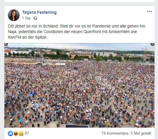 SvenIsHell's tweet photo. Ex-Pegida-#Festerling spricht in einem Post von "Covidioten der neuen Querfront mit Antisemiten wie KenFM an der Spitze".
#fckqrfrnt #Stuttgart https://t.co/o24mmgdJ0W
